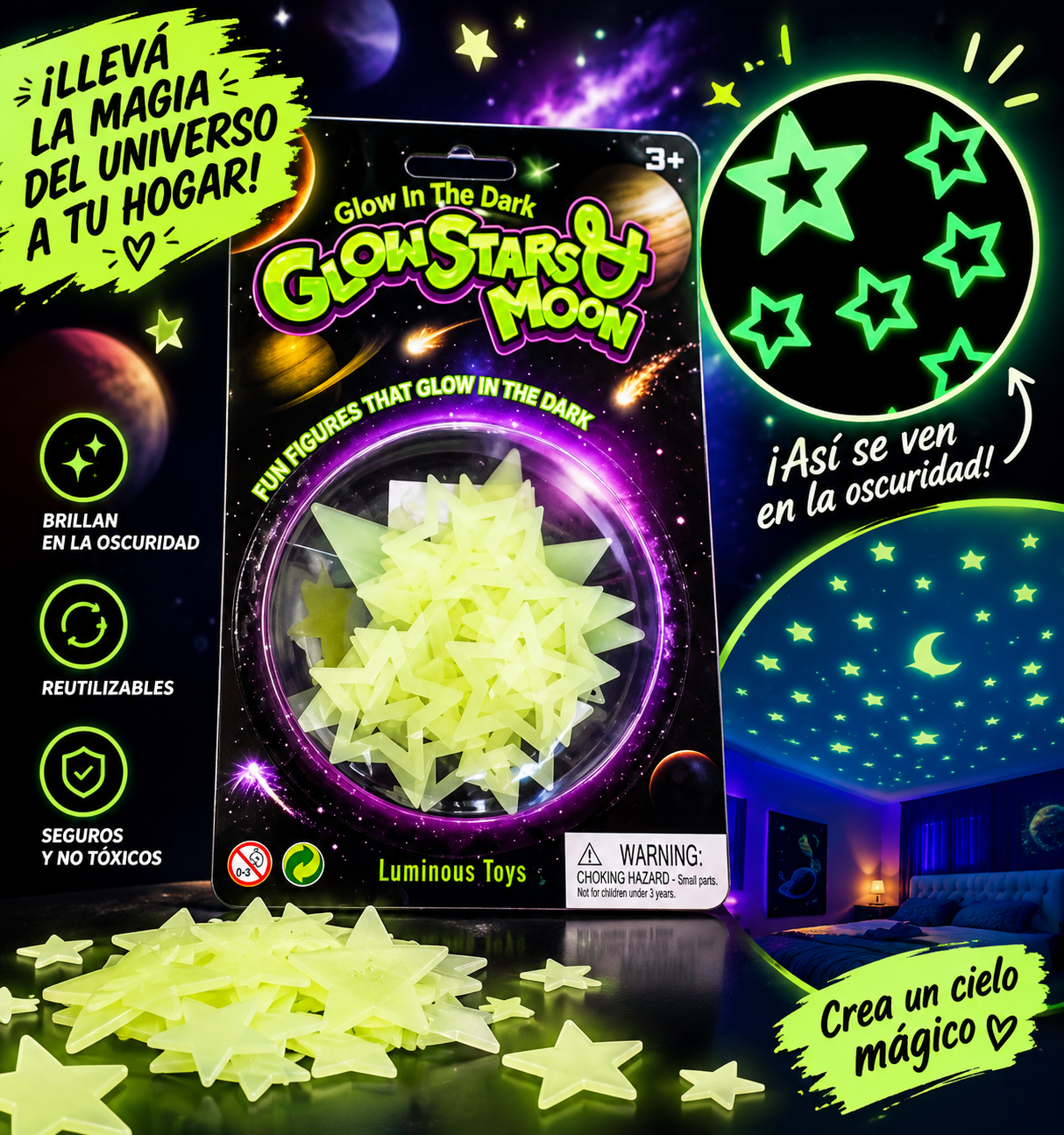 Set adhesivos fosforescentes Dinos o Estrellas